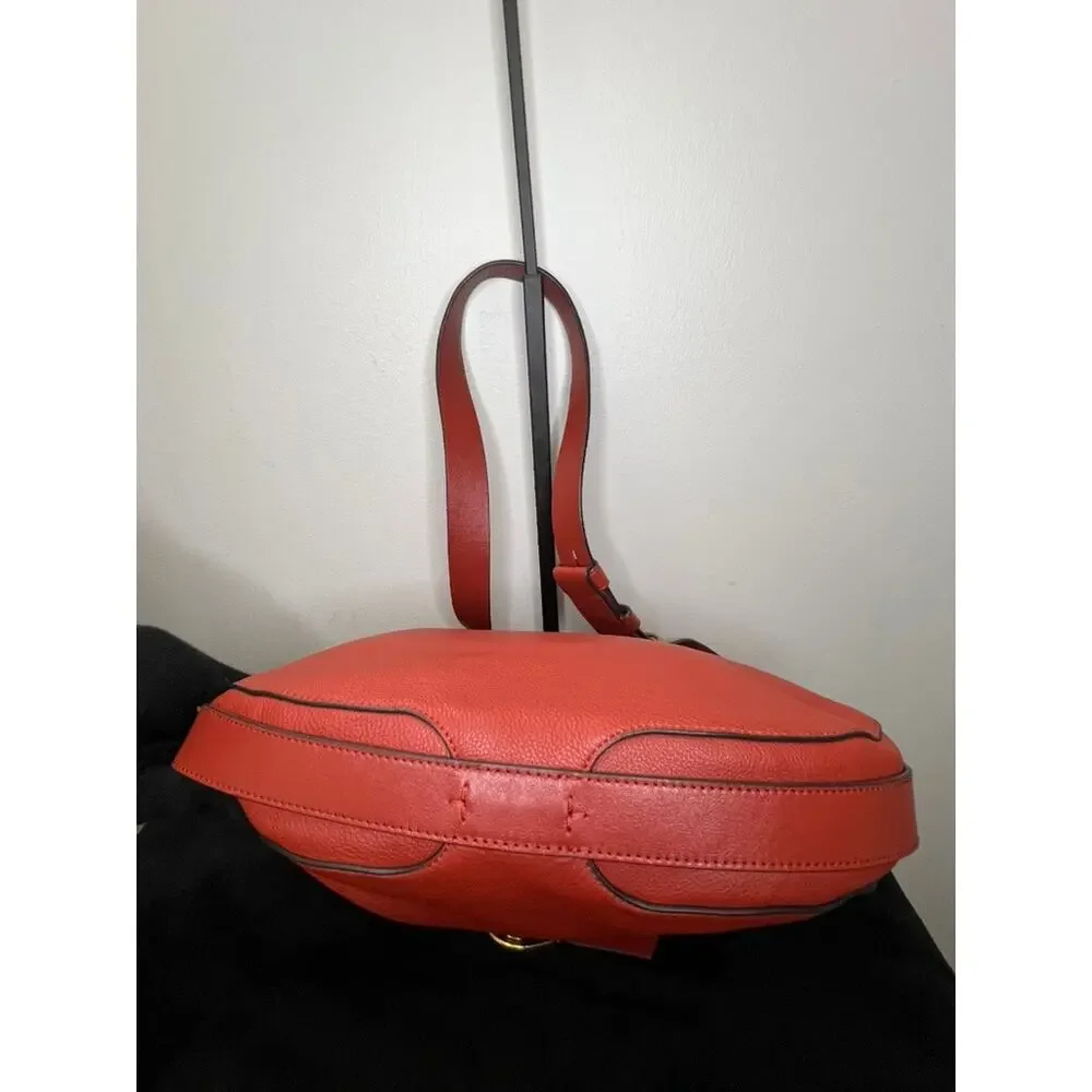 Tory Burch Gemini Link Belted Hobo Red Pebbled Leather Shoulder Bag